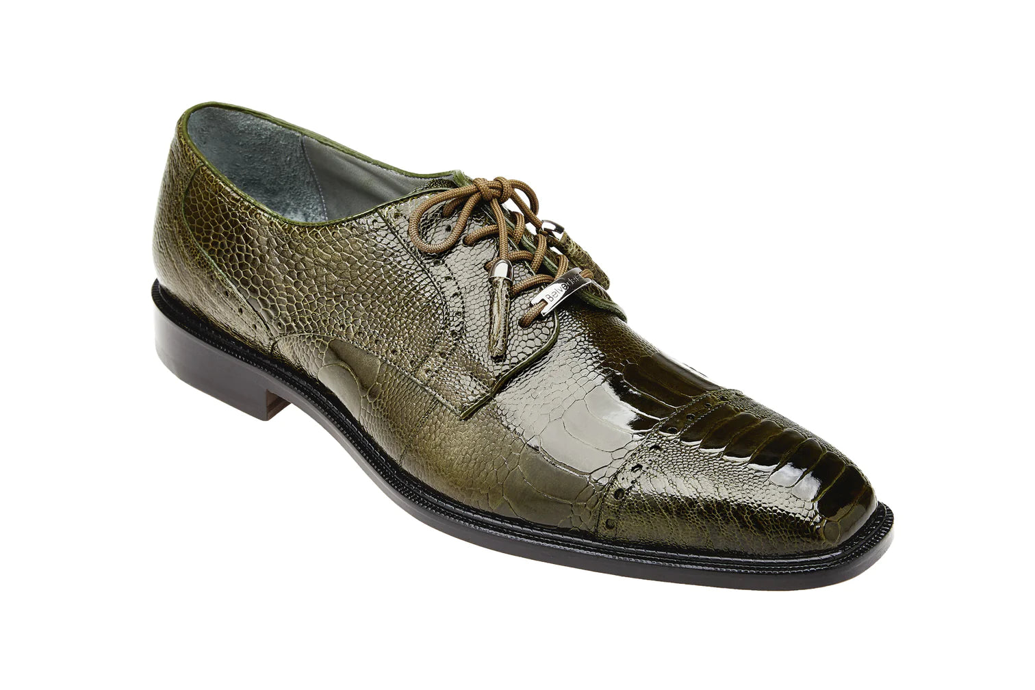 Belvedere Luxurious Ostrich Cap Toe Shoes for Men in Olive  -Batta