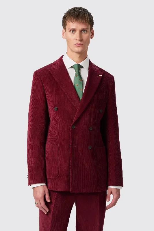 Waugh Slim Fit Burgundy Corduroy Double Breasted Jacket - ARCHIVE