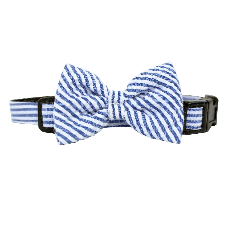 NOLA Navy Extra Small Seersucker Dog Bow Collar