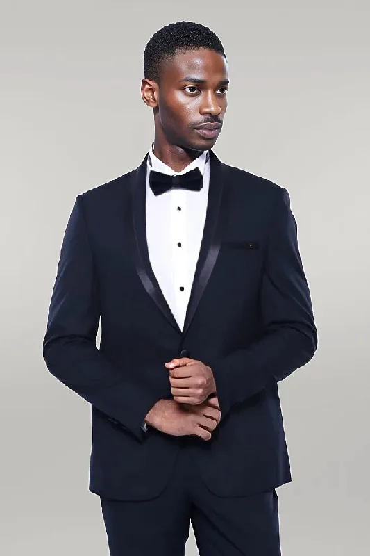 Shawl Lapel Dark Blue Tuxedo Suit | Wessi