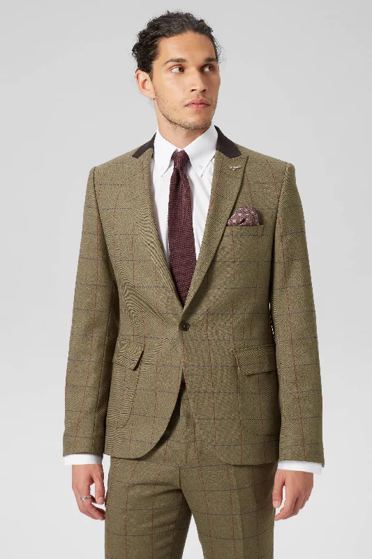 Beadon Slim Fit Khaki Check Tweed Jacket - ARCHIVE