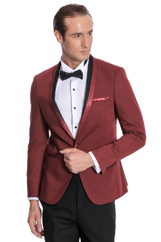 Shawl Lapel Burgundy Tuxedo Suit | Wessi