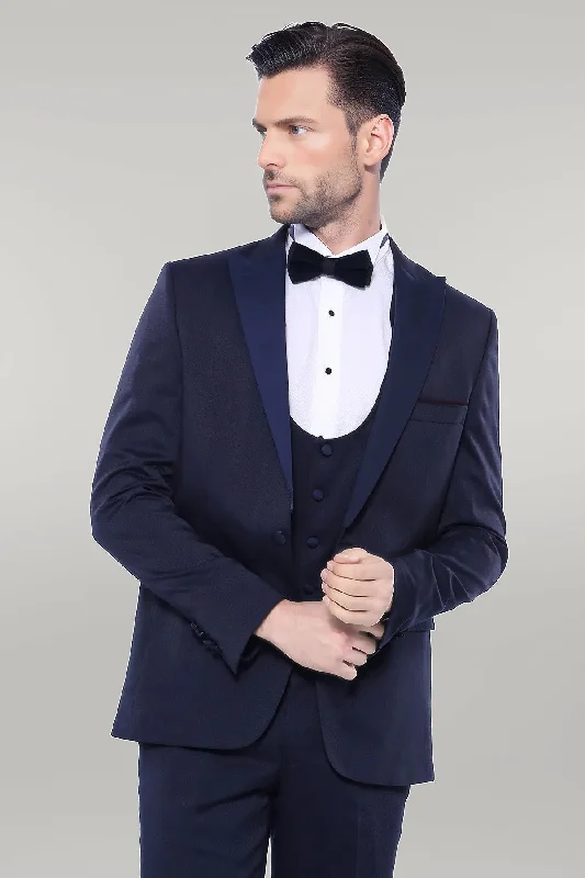 Detachable Lapel Navy Suit | Wessi