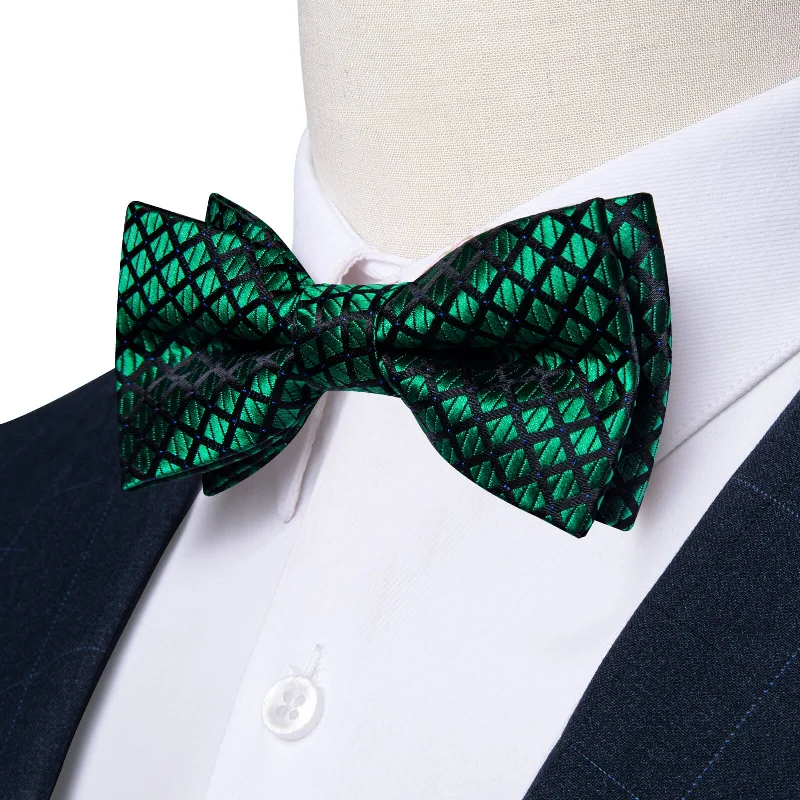 Ties2you Boys Bow Ties Emerald Green Black Plaid Bow Tie Hanky Set