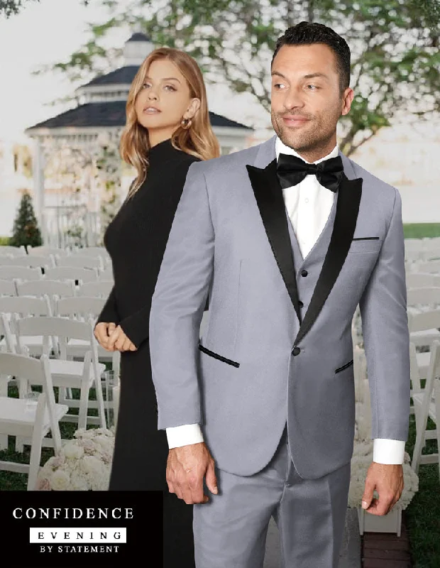 Statement Tux-PK Grey 3PC Vested Wool Suit