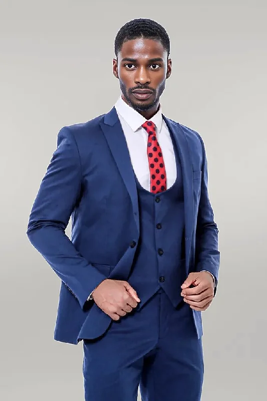 Plain Slim Fit Navy Blue Men Suit - Wessi