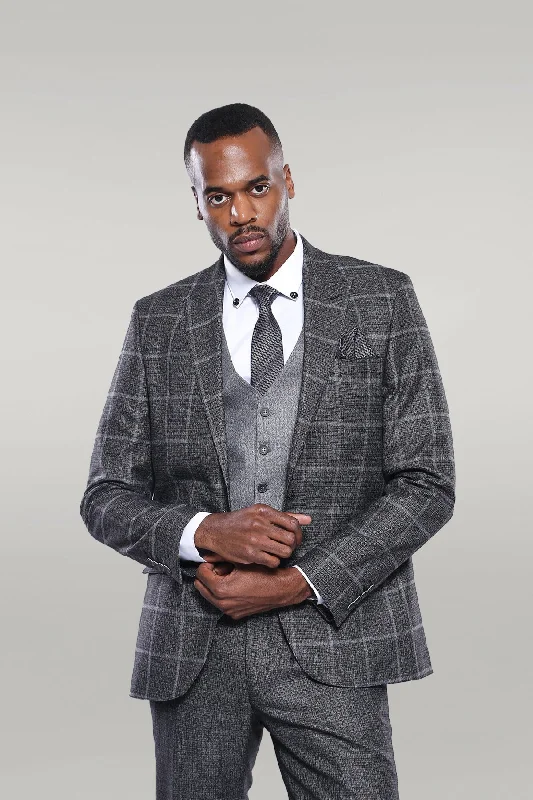 Anthracite  Blue Plaid 3 Piece Slim Fit Suit - Wessi