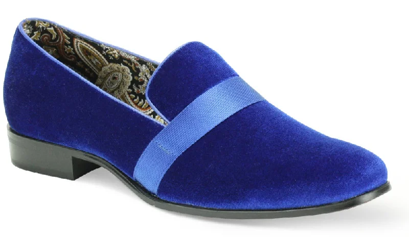 Velvet Royal Blue Heeled Fashion Shoes with Matching Band -6660