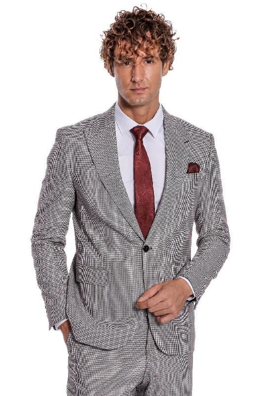 Two Piece Patterned Grey Men Suit - Wessi