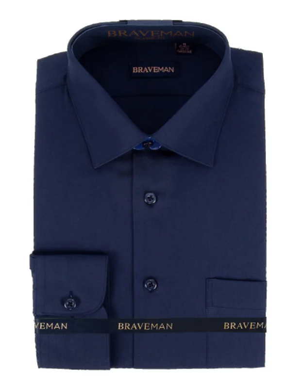 Mens Slim Fit Dress Shirt in Navy Blue