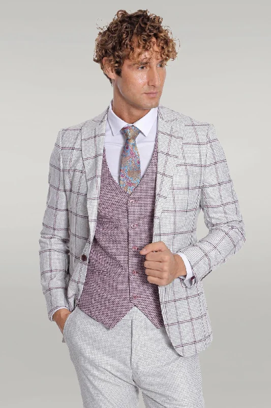 Checked Patterned Vested Light Grey Men Suit - Wessi