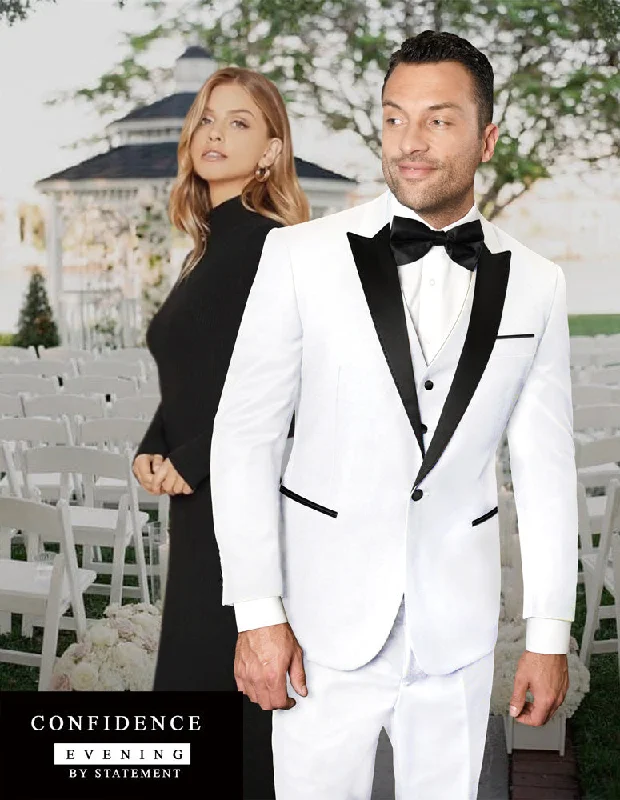 Statement Tux-PK White 3PC Vested Wool Suit