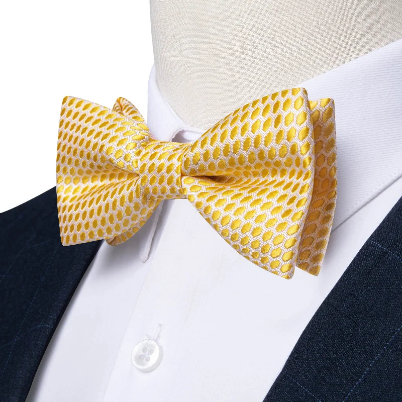 Ties2you Kids Bow Tie Yellow Geometric Silk Bow Tie Pocket Square Set