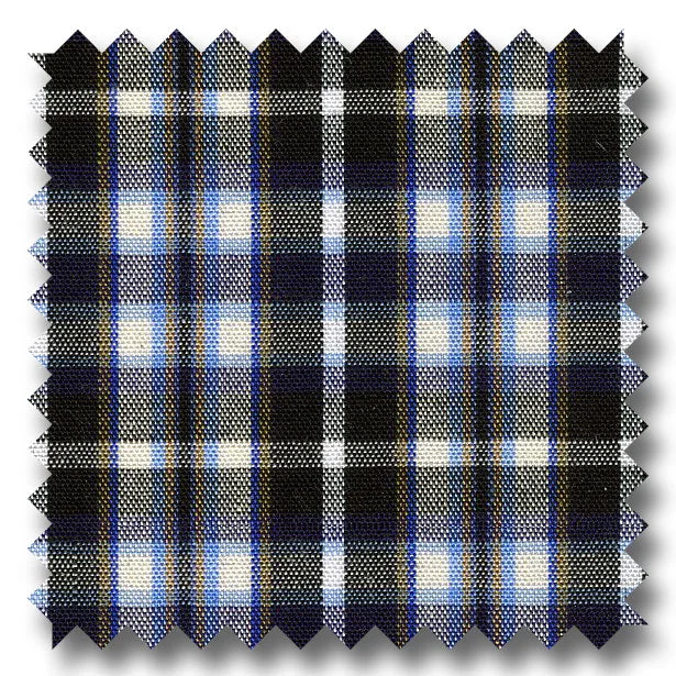 Plaid Poplin Black, White and Blue - Custom Dress Shirt