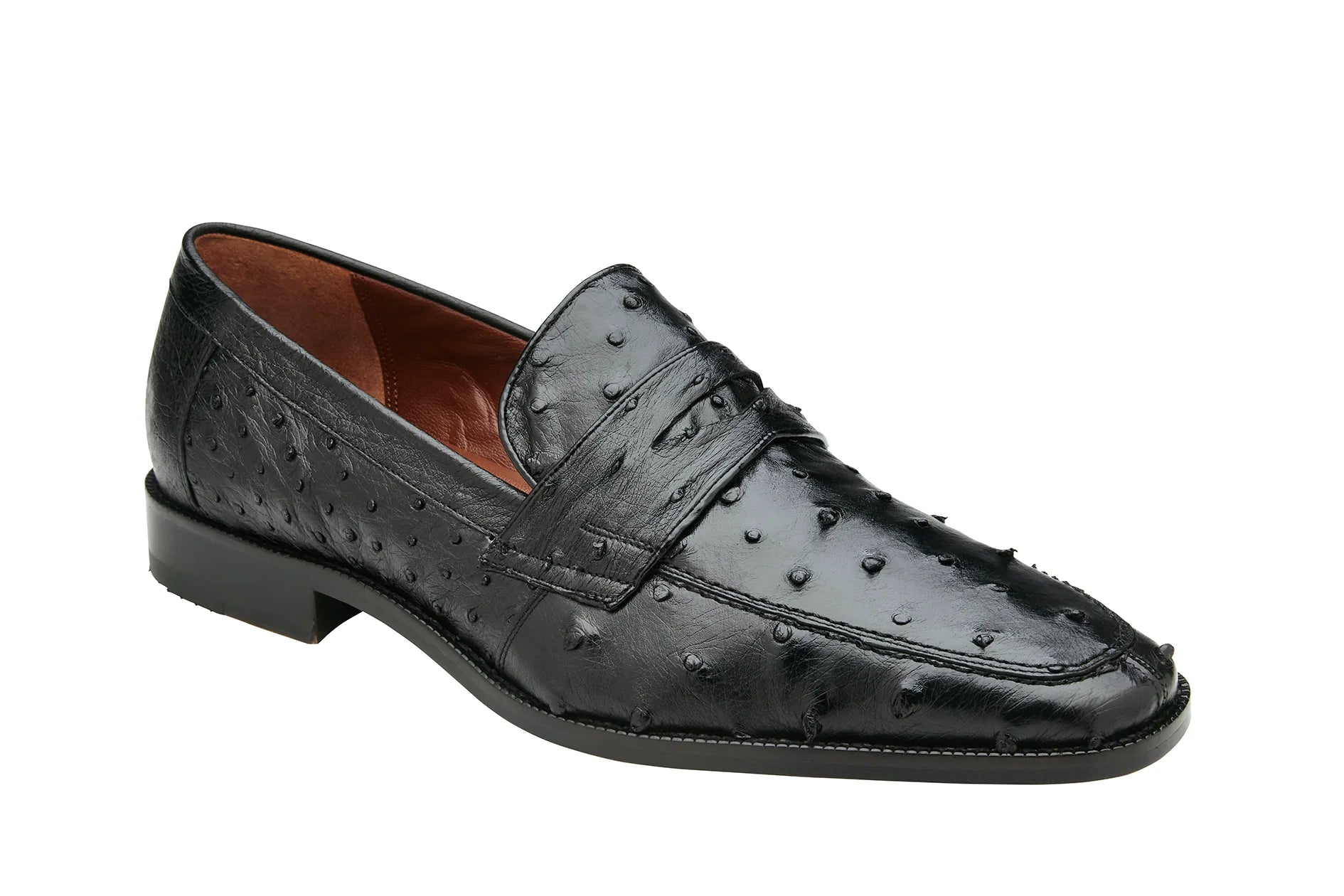 Belvedere Genuine Ostrich Quill Penny Loafer in Classic Black