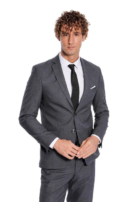 2 Buttons 2 Piece Grey Men Suit - Wessi