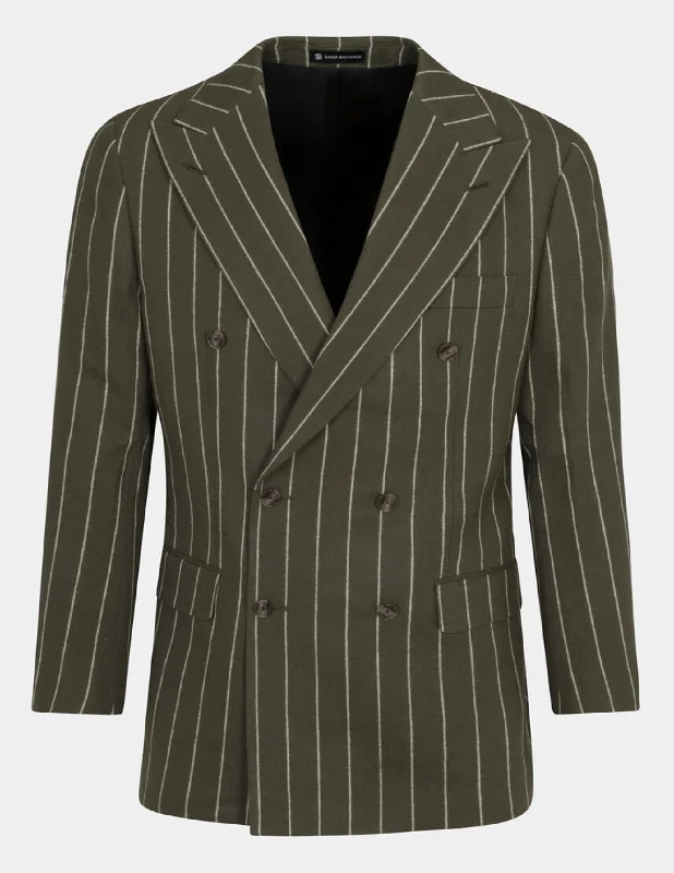 Green White Stripe Double Breasted Suit