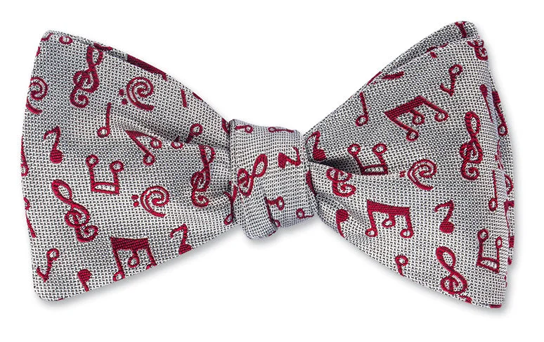 Silver/Red Music Notes Bow Tie - B4798