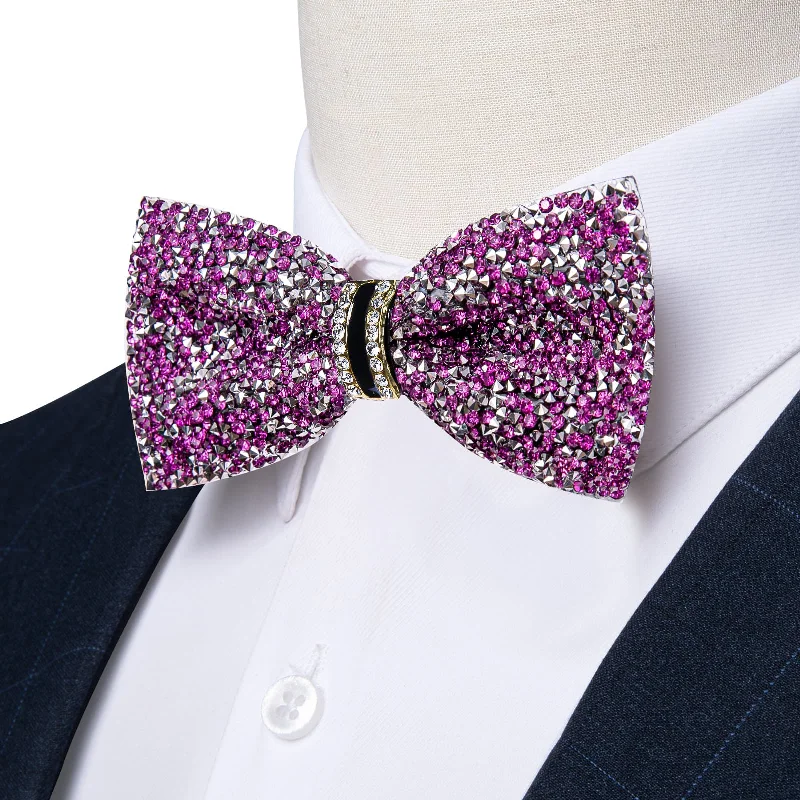 Ties2you Imitated Crystal Bowtie Violet Purple Silver Rhinestones Men's Pre Tied Bow Ties For Party Dresses