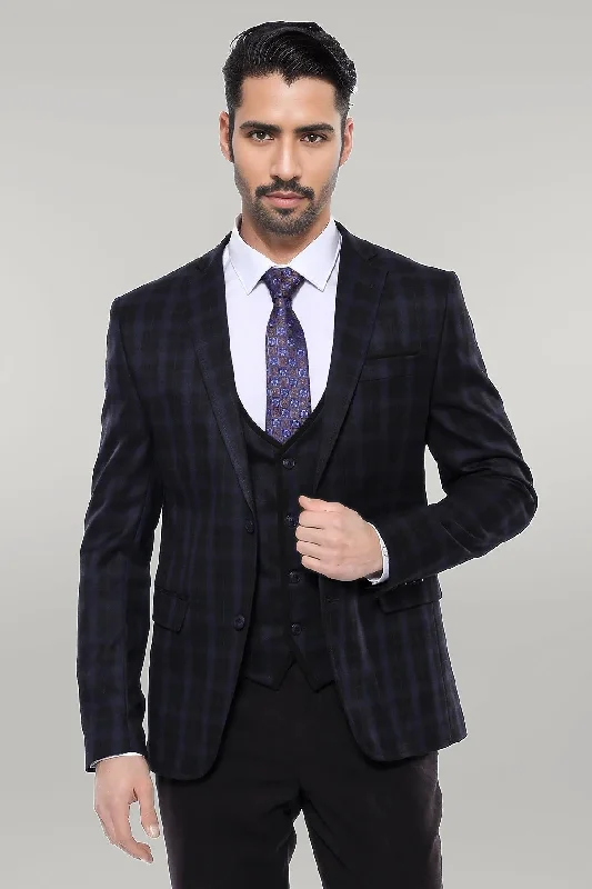 Black Plaid Men's Winter 3 Piece Suit - Wessi