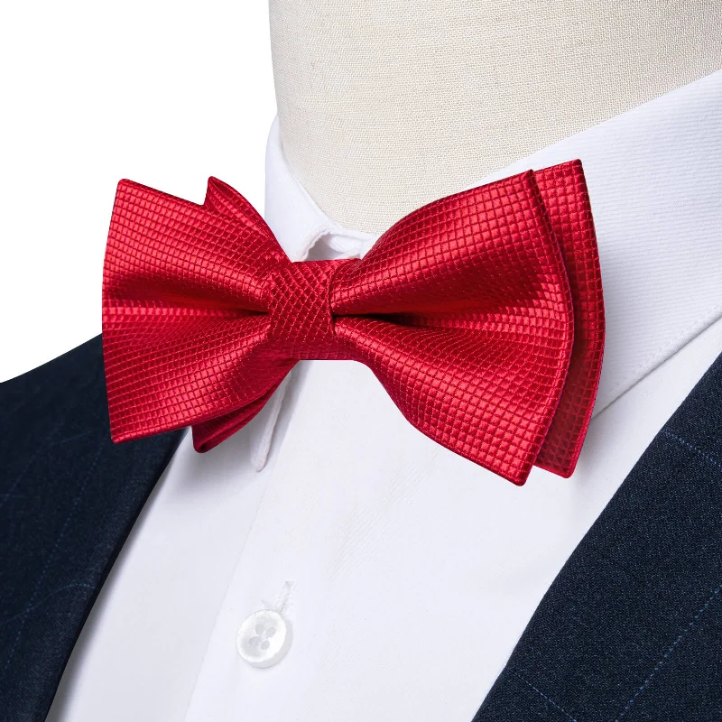 Ties2you Boys Bow Ties Red Plaid Bow Tie Pocket Square Set for Kids