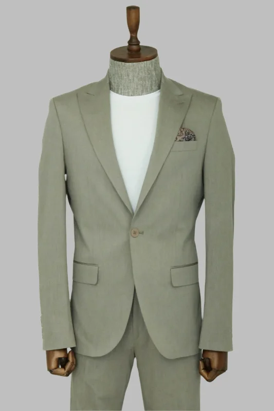 Single Buttons 2 Piece Beige Men Suit - Wessi