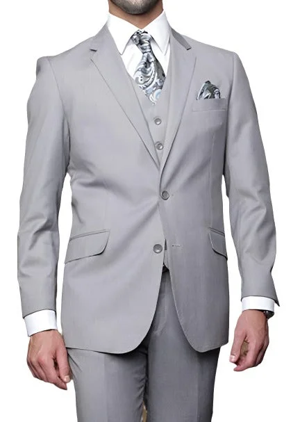 Tzarelli 3 Piece 2-Button Italian Designer Suit - Light Grey