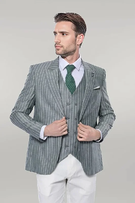 Striped Green Men Suit - Wessi