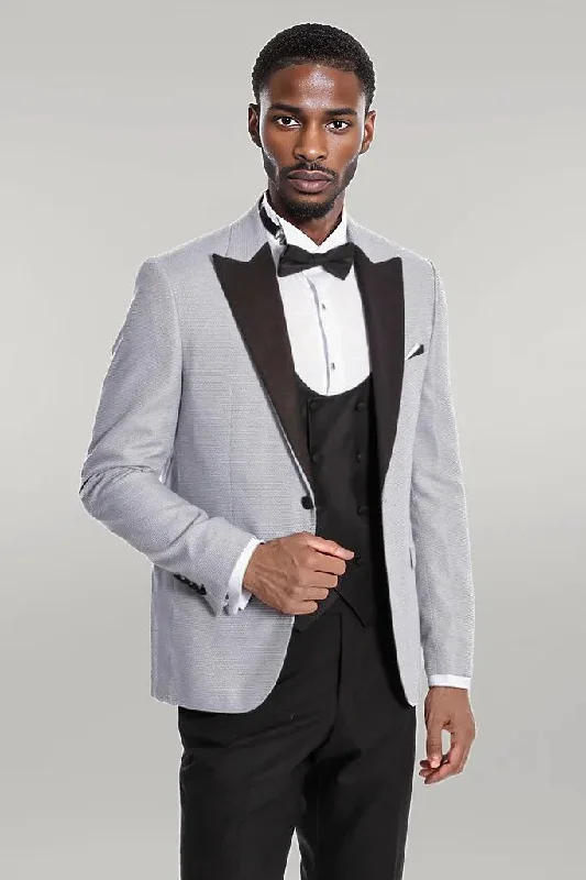 Dot Patterned Grey Vested Tuxedo - Wessi