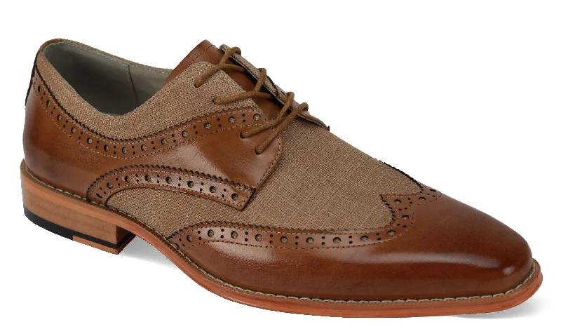 Luxe Linen & Leather Classics - Tan Wingtip Lace Shoes with Linen Upper