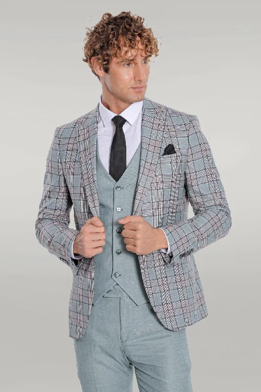 Checked Slim Fit Light Green Men Suit - Wessi