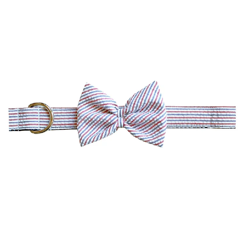 Red & Navy Seersucker Bow Tie Dog Collar