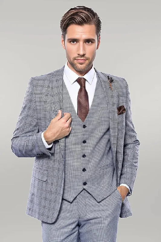 Plain Blue Vested Men's Suit | Wessi