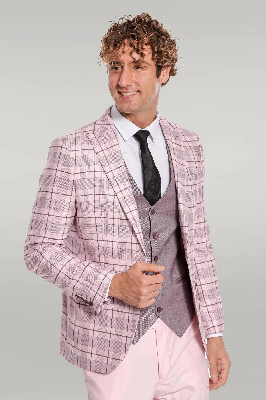 Checked Slim Fit Pink Men Suit - Wessi