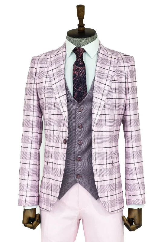 Checked Slim Fit Pink Men Suit and Shirt Combination - Wessi