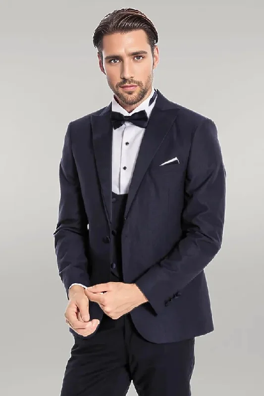 Navy Blue Vested Tuxedo - Wessi