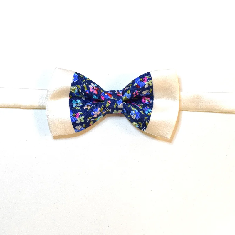 Blue bowtie multi color flowers with white border