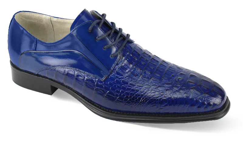 Luxe Allure: Cobalt Crocodile Inspired Leather Lace Dress Shoes