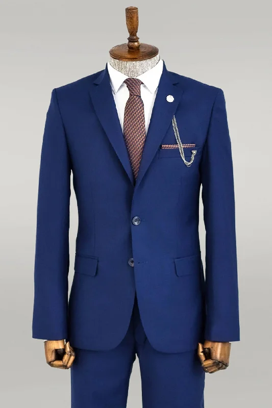 Two Buttons Two Piece Blue Men Suit - Wessi