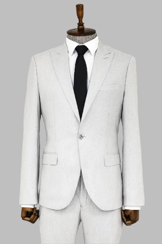 Plain 2 Piece Slim Fit Light Grey Men Suit - Wessi