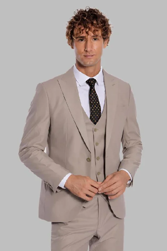 Plain Slim Fit Light Brown Men Suit - Wessi