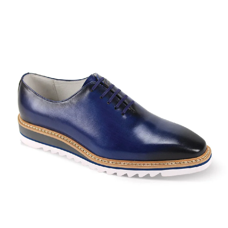 Spica Collection: Blue Plain Toe Lace-Up Leather Shoes with Toe Gradient