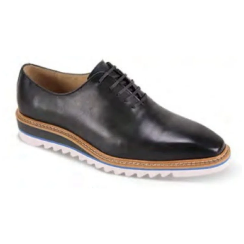 Spica Collection: Charcoal Plain Toe Lace-Up Leather Shoes with Toe Gradient