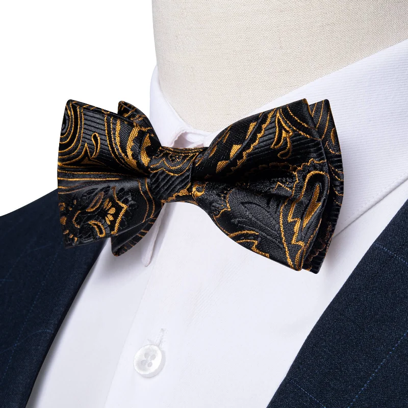 Ties2you Boys Bow Ties Black Gold Woven Floral Bow Tie Hanky Set Classic