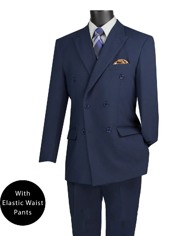 Ramses Collection - Navy Regular Fit Double Breasted 2 Piece Suit with Flexible Elastic Waistband