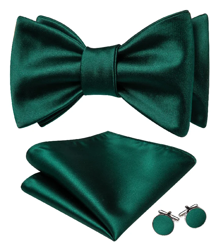 Ties2you Tuxedo Bow Tie Sapphire Pine Green Solid Men's Silk Self-Bow Tie Handkerchief Cufflinks Set