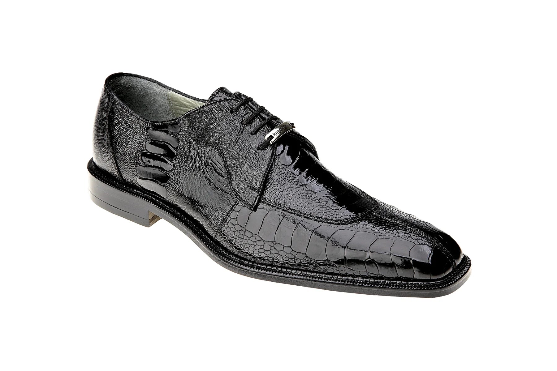 Belvedere Men's Genuine Ostrich Leg Dress Shoes in Black - Siena