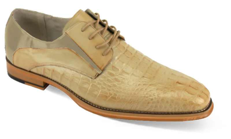 Luxe Allure: Beige Crocodile Inspired Leather Lace Dress Shoes