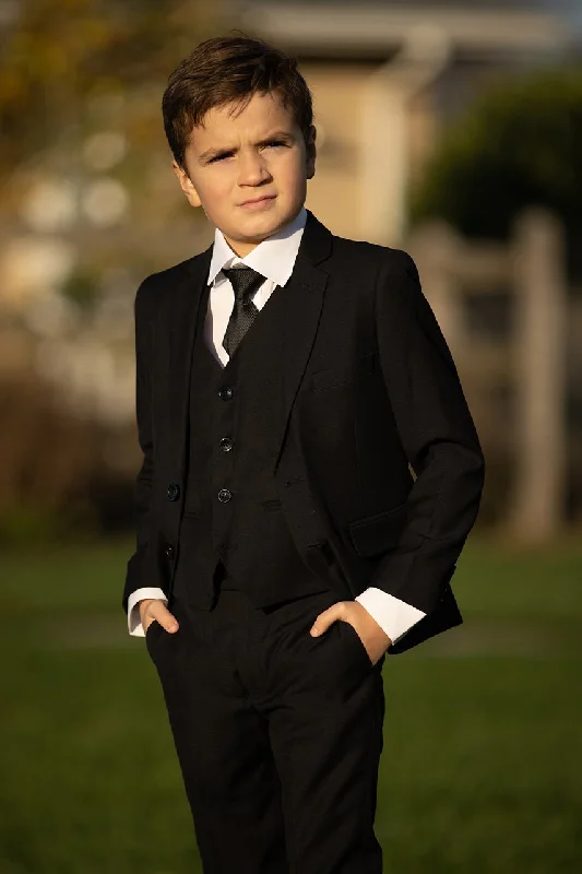 "Premium" Kids Black 5-Piece Wool Blend Suit