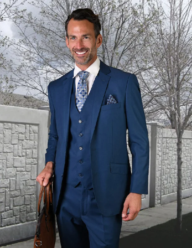 Statement 3 Piece Modern Fit Suit - French Blue | 100% Wool | Super 150's